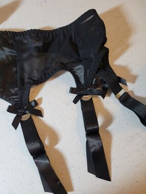 Classic Betti Page Black Satin Garter Belt with Bows